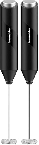 Bonsenkitchen Powerful Milk Frother for Coffee, Fast Handheld Drink Mixer with Stainless Steel Whisk, Battery Operated Hand Frother Stirrer Wand-Black (Pack of 2) by Bonsenkitchen