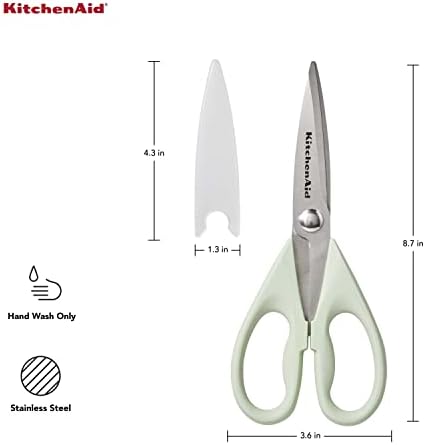 KitchenAid All Purpose Kitchen Shears with Protective Sheath Durable Stainless Steel Scissors, Dishwasher Safe, Soft Grip Comfort Handle, 8.72 Inch, Pistachio - Image 2