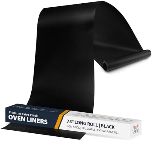 Oven Liners for Bottom of Oven - Large Heavy Duty Mats, 17” x 75” Non-Stick Reusable Liner for Electric, Gas, Toasters, Grills - BPA & PFOA Free Kitchen Accessory to Keep It Clean (Black) by LindasEssentials