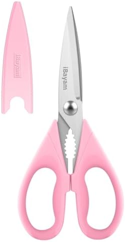 iBayam Pink Kitchen Scissors All Purpose Heavy Duty & Comfort Grip & Cover by iBayamDirect