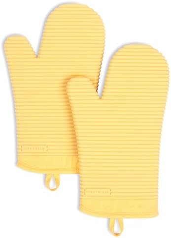 KITCHENAID Ribbed Soft Silicone Oven Mitt 2-Pack Set, 7.5"x13", Butter Yellow by KitchenAid