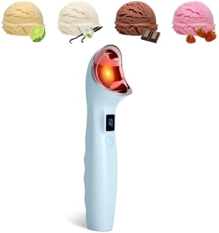 Rechargeable Heated Ice Cream Scoop, 3 Heat Levels, Nonstick Electric Scooper for Hard Ice Cream, Gelato & Sorbet, Ergonomic Solution for Seniors, Kids & Weak Wrists (Blue) by Unknown