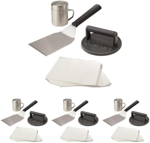Cuisinart Smash Burger Kit w/Burger Press, Spatula, Shaker & Patty Papers, Round (Pack of 4) by Cuisinart