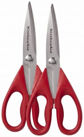 KitchenAid All Purpose Kitchen Shears with Protective Sheath Durable Stainless Steel Scissors,Dishwasher Safe,Soft Grip Comfort Handle,8.72 Inch,Red,(Pack of 2) by Unknown