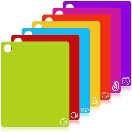 GoodLuck 7 Pieces Flexible Cutting Boards with Hanging Hole, BPA Free Plastic Cutting Boards for Kitchen, Non Slip Cutting Mat for Meat and Vegetables by GoodLuck
