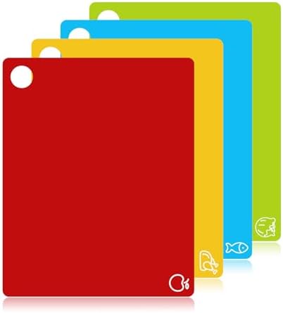 GoodLuck 4 Pieces Flexible Cutting Boards with Hanging Hole, BPA Free Plastic Cutting Boards for Kitchen, Non Slip Cutting Mat for Meat and Vegetables by GoodLuck
