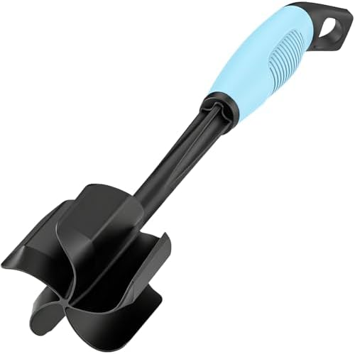 Ourokhome Meat Chopper and Potato Masher, Heat Resistant Nylon Ground Beef Smasher for Hamburger, 5 Curved Blades Nonstick Safe Mixer & Stirrer Practical Kitchen Gadgets, Teal by Ourokhome
