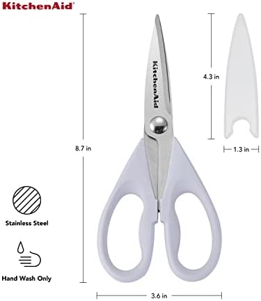 KitchenAid All Purpose Kitchen Shears with Protective Sheath Durable Stainless Steel Scissors,Dishwasher Safe,Soft Grip Comfort Handle,8.72 Inch,Lavendar Cream,(Pack of 2) - Image 3