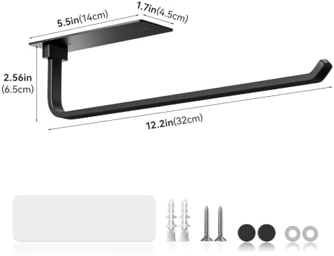 Paper Towel Holder Under Cabinet, Self-Adhesive or Drilling, Matte Black - Image 5