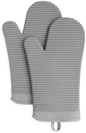 KITCHENAID Ribbed Soft Silicone Oven Mitt 2-Pack Set, 7.5"x13", Grey by KitchenAid