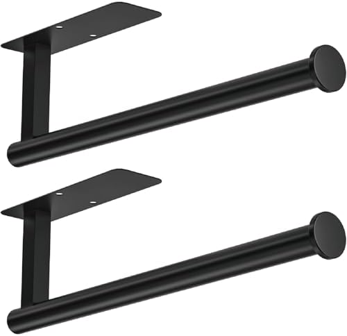 ASTOFLI Paper Towel Holder Under Cabinet No Drilling, Self Adhesive Paper Towel Holder Wall Mount for Kitchen Rack, Under Counter Napin Holder No Drill, RV, 304 Stainless Steel, Matte Black 2 Pack by ASTOFLI