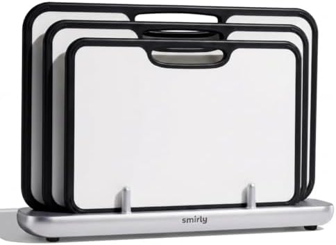 SMIRLY Titanium Cutting Board for Kitchen, Double Sided Chopping Board Set with Holder, Pure Titanium, 3 Pack (Cloud White) by Smirly