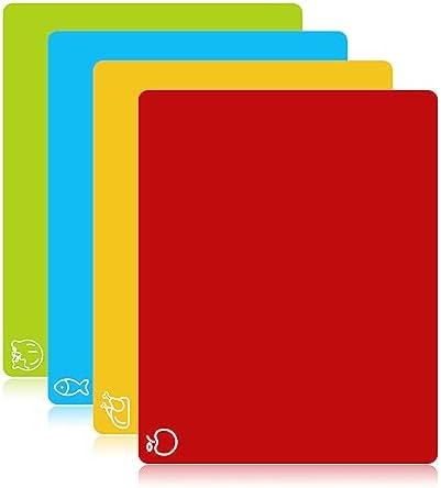 Goodluck 4 Pieces Flexible Cutting Boards, BPA Free Plastic Cutting Boards for Kitchen, Non Slip Cutting Mat for Meat and Vegetables by GoodLuck