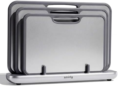 SMIRLY Titanium Cutting Board for Kitchen, with Holder, 3 Pack, Silver by Smirly