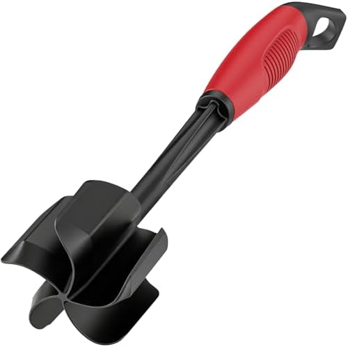 Ourokhome Meat Chopper and Potato Masher, Heat Resistant Nylon Ground Beef Smasher for Hamburger, 5 Curved Blades Nonstick Safe Mixer & Stirrer, Practical Kitchen Gadgets, Black Red by Ourokhome