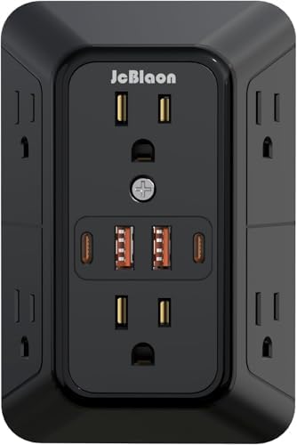 JcBlaon Outlet Extender Surge Protector - 6 Outlet Splitter with 4 USB Ports (2 USB C), Multiple Plug Expander Wall Charger, 3 Sided Multi Plug Wall Adapter Power Strip for Home Office Travel-ETL by JcBlaon