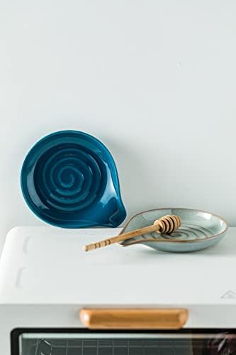 Spoon Holder, Ceramic Spoon Rest for Kitchen Counter Farmhouse Cooking, Large Utensil Rest for Spoons, Ladles, Tongs, Spatula, 5 Inches (Blue) - Image 5