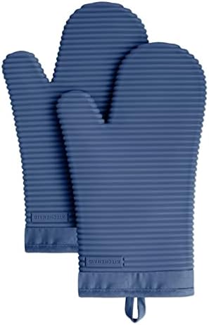 KITCHENAID Ribbed Soft Silicone Oven Mitt 2-Pack Set, 7.5"x13", Blue Willow by KitchenAid