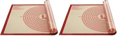 Non-slip Silicone Pastry Mat Extra Large with Measurements 36''By 24'' for Baking Mat, Counter/Dough Rolling/Oven Liner/Fondant/Pie Crust（Red） (Pack of 2) by FolksySuperKitchen