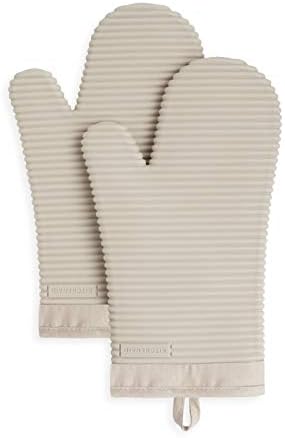 KITCHENAID Ribbed Soft Silicone Oven Mitt 2-Pack Set, 7.5"x13", Milkshake Tan by KitchenAid