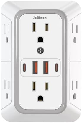 JcBlaon Outlet Extender Surge Protector - 6 Outlet Splitter with 4 USB Ports (2 USB C), Multiple Plug Expander Wall Charger, 3 Sided Multi Plug Wall Adapter Power Strip for Home Office Kitchen Travel by JcBlaon