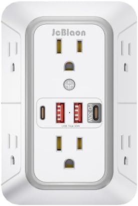 JcBlaon Surge Protector Outlet Extender 6 Outlet Extender with 4 USB Ports (PD 30W), 3 Sided 1050J Multi Plug Wall Adapter Power Strip for Home Travel Office Essentials-ETL by JcBlaon