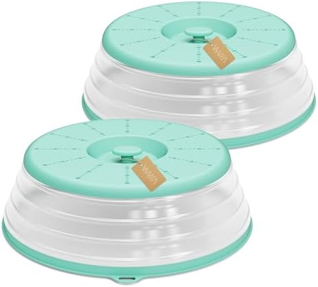 WVM Microwave Splatter Cover Vented for Food with Hook Hole, Splatter Guard & Colander Kitchen Gadget for Food, Meal Prep, Mint Green, M(11"x3.26")-Pack of 2 by WVM