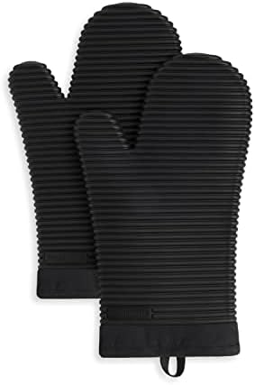 KITCHENAID Ribbed Soft Silicone Oven Mitt 2-Pack Set, Matte Black, 7.5"x13" by KitchenAid