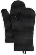 KITCHENAID Ribbed Soft Silicone Oven Mitt 2-Pack Set, Matte Black, 7.5"x13" by KitchenAid