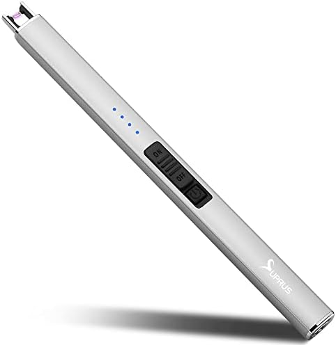 SUPRUS Electric Lighter Arc Windproof Flameless USB Rechargeable Lighter with Safety Lock for Candle BBQ Camping (Silver) by SUPRUS
