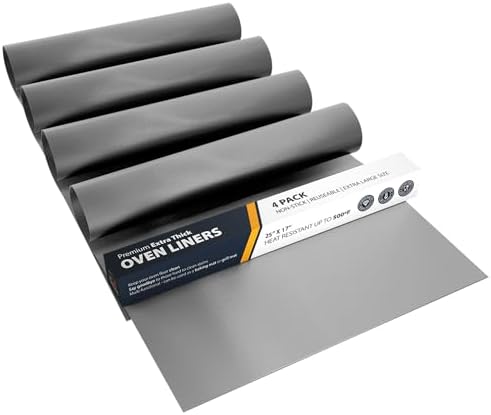 Oven Liners for Bottom of Oven - 4 Pack Large Heavy Duty Mats, 17”x25” Non-Stick Reusable Liner for Electric, Gas, Toasters, Grills - BPA & PFOA Free Kitchen Accessory to Keep It Clean (Silver) by LindasEssentials