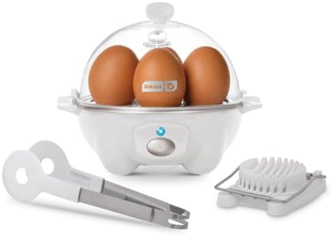 Dash Rapid Egg Cooker | Compact Poacher, Steamer, Boiler and Omelette Maker for Meal Prep, 7 Hard-Boiled Capacity with Auto Shut Off, Includes Egg Cutter & Tongs, Great for Dorms & Apartments, White by Dash