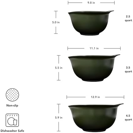 KitchenAid Universal Nesting Plastic Mixing Bowls, Set of 3, 2.5 quart, 3.5 quart, 4.5 quart, Evergreen - Image 2