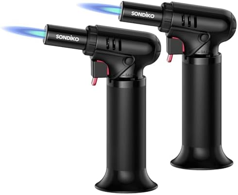 Sondiko Butane Torch, Refillable Soldering Torch with Visible Fuel Window | Kitchen Torch with Safety Lock & Continuous Flame Function for Caramel Pudding, Welding, Resin Art, Industrial Use (2 Pack) by Sondiko-Since1991