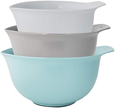 KitchenAid Universal Nesting Plastic Mixing Bowls, Set Of 3, 2.5 quart, 3.5 quart, 4.5 quart, Non Slip Base with Easy Pour Spout to Reduce Mess, Dishwasher Safe, Aqua Sky, White, Gray - Image 2