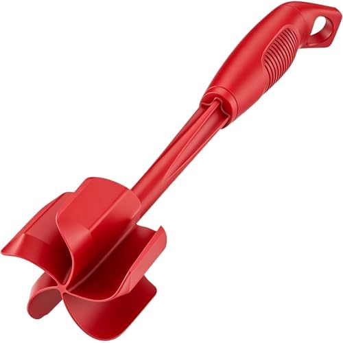 Ourokhome Meat Chopper and Potato Masher, Heat Resistant Nylon Ground Beef Smasher for Hamburger, 5 Curved Blades Nonstick Safe Mixer & Stirrer, Practical Kitchen Gadgets, Red by Ourokhome