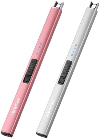 MEIRUBY 2 Pack Electric Candle Lighter, Christmas Stocking Stuffers Gifts for Women Mom Men Wife Sister, USB Arc Rechargeable Windproof Long Lighter for Candle BBQ Housewarming Birthday Gifts Idals by MEIRUBY