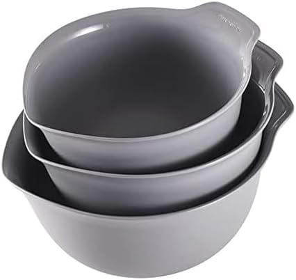 KitchenAid Universal Nesting Plastic Mixing Bowls, Set Of 3, 2.5 quart, 3.5 quart, 4.5 quart, Non Slip Base with Easy Pour Spout to Reduce Mess, Dishwasher Safe, Gray by Unknown