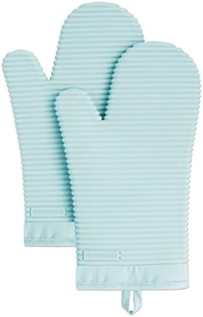 KITCHENAID Ribbed Soft Silicone Oven Mitt 2-Pack Set, 7.5"x13", Mineral Water by KitchenAid