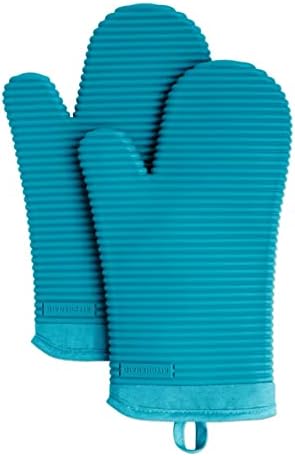 KITCHENAID Ribbed Soft Silicone Oven Mitt 2-Pack Set, 7.5"x13", Ocean Drive by KitchenAid