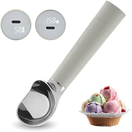 Heated Ice Cream Scoop Rechargeable, Electric Warming Ice Cream Scooper with LED Display, Heats to 158°F for Hard Ice Cream, Easy for Seniors & Kids, IP67 Waterproof (Grey, 2 oz) by FrostJoy