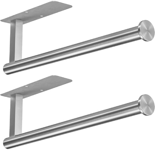 ASTOFLI Paper Towel Holder Under Cabinet No Drilling, Self Adhesive Paper Towel Holder Wall Mount for Kitchen Rack, Under Counter Napin Holder No Drill, RV, 304 Stainless Steel, Silver 2 Pack by ASTOFLI