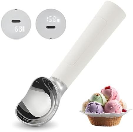 Heated Ice Cream Scoop Rechargeable, Electric Warming Ice Cream Scooper with LED Display, Heats to 158°F for Hard Ice Cream, Easy for Seniors & Kids, IP67 Waterproof (White, 2 oz) by FrostJoy