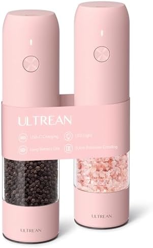 Ultrean Electric Salt and Pepper Grinder Set, Rechargeable,Pink by Ultrean