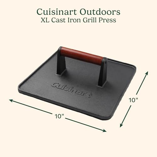 Cuisinart XL Cast Iron Grill Press, 10" x 10" Heavy-Duty Nonstick Smash Burger Steak Press with Wooden Handle, Perfect Grill Accessory Ideal for Grilling, Paninis, and BBQs - Image 2