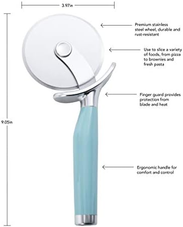 KitchenAid Classic Pizza Wheel with Sharp Blade For Cutting Through Crusts, Pies and More, Built In Finger Guard for Safety and Comfort Grip to Protect Fingers, Dishwasher Safe, 9-Inch, Aqua Sky - Image 3