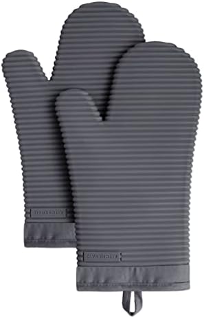 KITCHENAID Ribbed Soft Silicone Oven Mitt 2-Pack Set, 7.5"x13", Charcoal Grey by KitchenAid