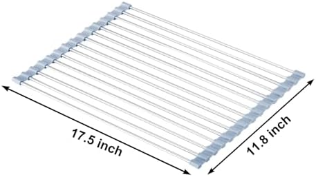 MECHEER Over The Sink Dish Drying Rack, Roll Up Dish Drying Rack Kitchen Dish Rack Stainless Steel Sink Drying Rack, Foldable Dish Drainer, 17.5''x11.8'' - Image 3