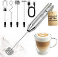 Zulay Kitchen Rechargeable Milk Frother Handheld - Frother Wand, Drink Mixer, Electric Whisk Frother, for Cappuccinos, Matcha & Protein Powder - Ultra Metal 4 Whisk, 1800mAh Silver by ZulayKitchen