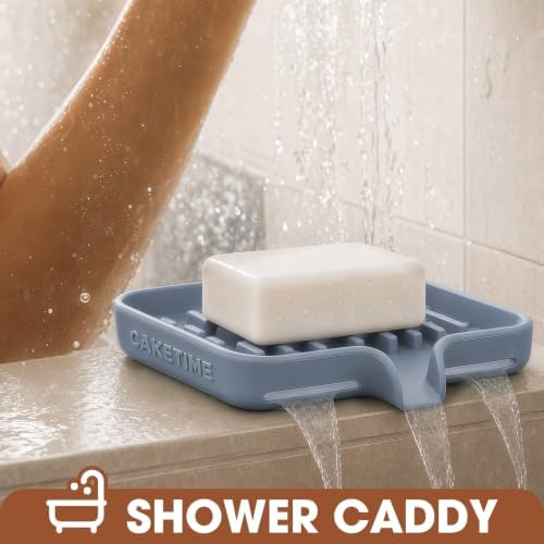 CAKETIME 2 Pack Silicone Soap Dish with Drainage Holes for Bathroom Shower Caddy Kitchen Counter Sponge Holder Bar Sink Organizer Tray Container Drying Accessories Small Case Saver Box Stuff Blue - Image 3
